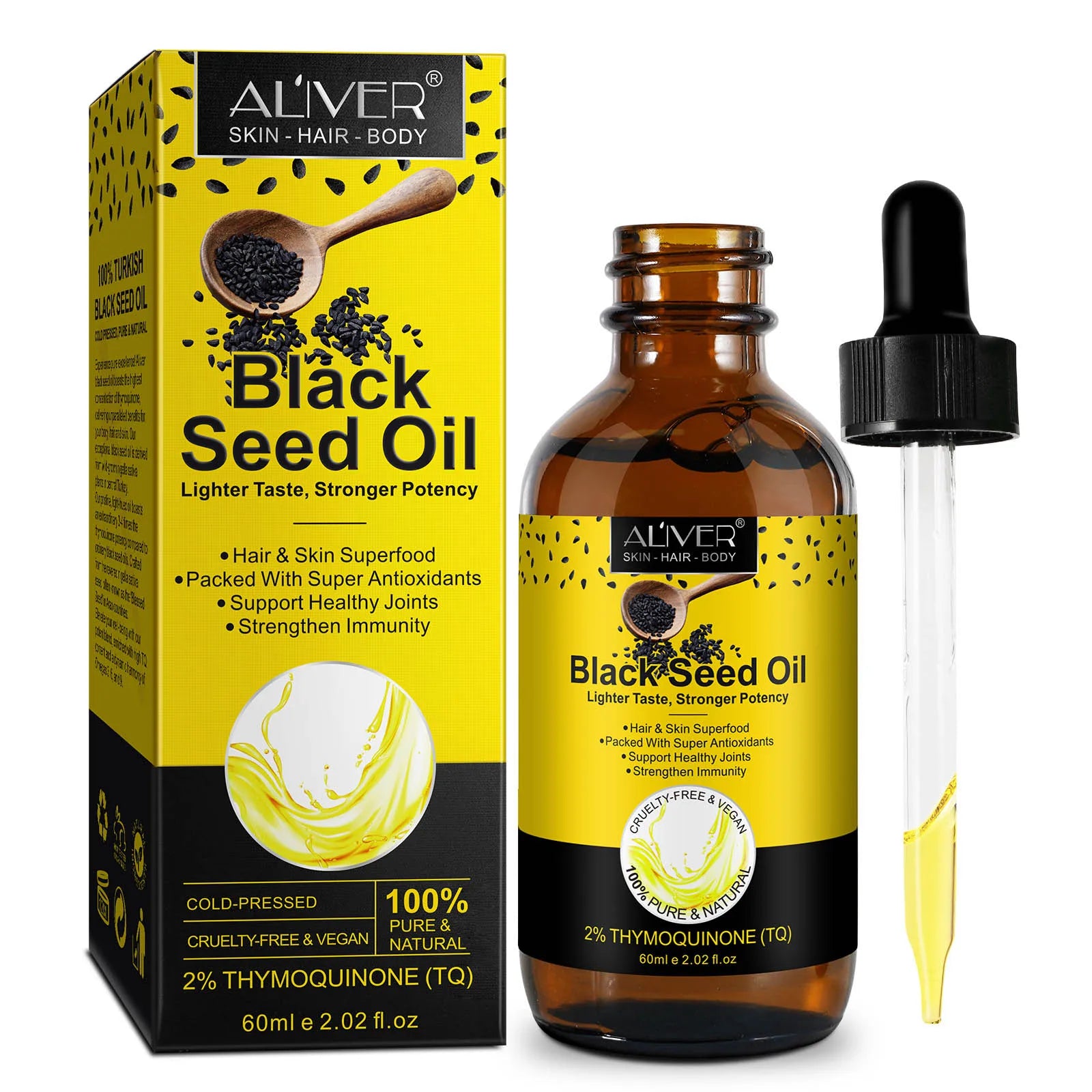 Aliver Black Seed Oil - 100% Pure, Cold-Pressed, Lighter Taste, Stronger Potency