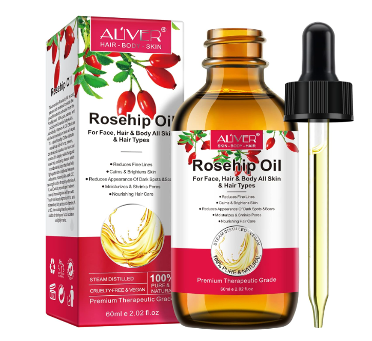 Aliver Cold Pressed Organic Rosehip Oil - 100% Pure Unrefined, Therapeutic Grade Oil for Hair Growth, Skin & Nail Care, (60ml)